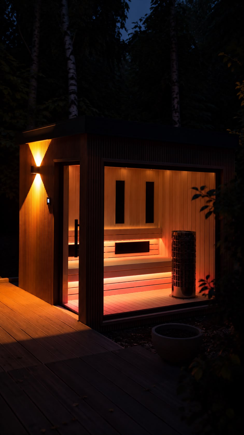 Sauna z ciepłym światłem